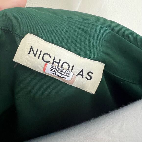 Nicholas Electra Satin Gown 4 Green Long Sleeve Maxi V-Neck A-Line Cocktail Slit - Picture 15 of 15